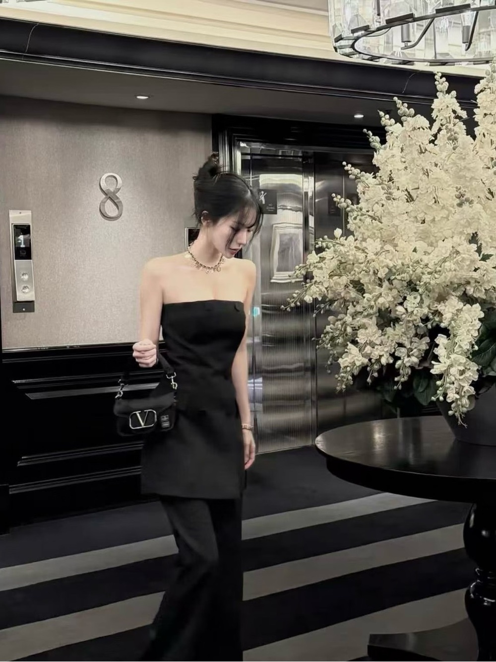 H&M Black Strapless Tuxedo Mini Dress